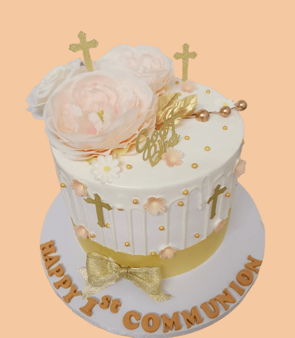 Holy communion cake Fresh cream High cake